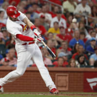 St. Louis' Matt Wieters hits a three-run home run against Chicago in the sixth inning on Thursday.