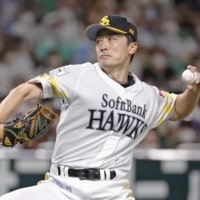 SoftBank's Tsuyoshi Wada pitches against the Fighters in Fukuoka on Sunday. | KYODO