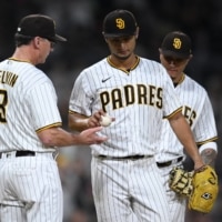 Padres starter Yu Darvish leaves after a pitching change in the top of the ninth inning at Petco Park in San Diego. | USA TODAY / VIA REUTERS